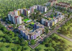 an aerial view of a city with lots of tall buildings