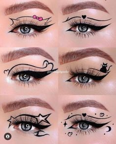 Eyeliner Grafico, Graphic Eyeliner Looks, White Eye Makeup, Goth Eye Makeup, Vampire Bride, Anime Eye Makeup, Eyeliner Designs, Gyaru Makeup, Makeup Drawing