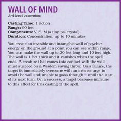 DnD 5e Spell Wall of Mind by Me.Mimic Dnd Skills, Dnd Tools, 5e Spells, Instagram Wall, Dnd Character Art