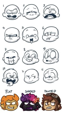 cartoon faces with different expressions for each character in the video game, which is drawn by hand