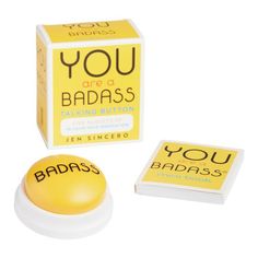 Bring encouragement and humor anywhere you need it with this compact kit. The perfect desktop accessory, it features an abridged mini version of Jen Sincero's bestselling book, You Are a Badass and a button that espouses inspiring reminders every time you hit it. Best Amazon Gifts, Best White Elephant Gifts, Unique Stocking Stuffers, Office Office, Cost Plus World Market, Noise Makers, Paper Color, Unique Christmas Gifts, Funny Humor