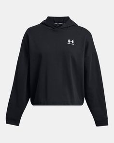 Lightweight French Terry has a smooth outer layer & a warm, soft inner layer|Material wicks sweat & dries really fast|Drop hem shoulder for an oversized fit & feel|Ribbed cuffs Under Armour Apparel, Hoodie Allen, Shirts For Leggings, Oversized Hoodie, Under Armour Women, Women Hoodies Sweatshirts, Women's Wardrobe, Active Women, School Fashion