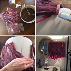 the process of making a purple feather lamp