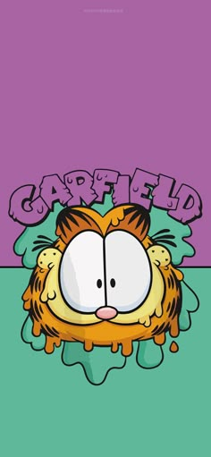 garfield the cat is sitting in front of a purple background