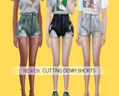 [Newen] Sims4 Button Henry Sleeveless Top New... - NEWEN Jeans Female, Off Shoulder Shirt, Short Jeans, The Sims4, Shoulder Shirts, The Sims 4