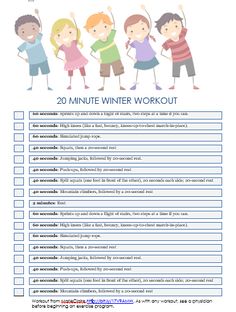 a printable worksheet for the winter workout with children standing in line