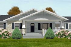 this is an artist's rendering of a house in the country style with front porch and stairs