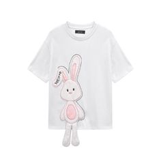 Sofitte Childlike Classic Doll Bunny Tee - Fixxshop Cute White Cotton Top, White Cotton Crew Neck Blouse, Cute White T-shirt For Spring, Cute White Short Sleeve Shirt, Cute White Crew Neck Shirt, Bunny Embroidery, Rabbit Dolls, Lingerie Sleepwear, Cute Bunny