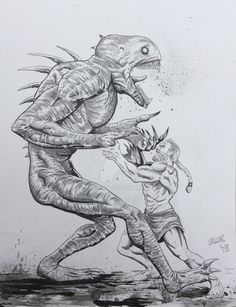 a drawing of an alien attacking a child