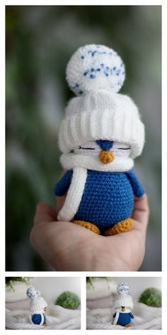 there is a small stuffed penguin wearing a knitted hat