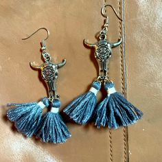 Western Bullhead Lightweight Tassel Earrings Steer Head, Earrings Color, Boutique Jewelry, Tassel Earrings, Tassels, Jewelry Earrings, Women Jewelry, Boutique, Silver