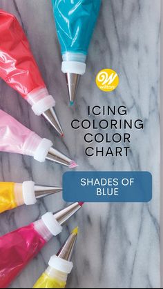 the shades of blue and red are used to create icing color chart