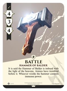 a card with an image of a hammer and the text battle hammer of balder