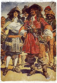 an old painting of people dressed in pirate costumes