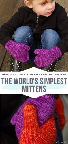 Knitting Projects Sweaters, Knitting Mittens, Knitting Projects Free, Toddler Mittens, Easy Knitting Patterns Free, Kids Mittens, Knitting Patterns Free Hats