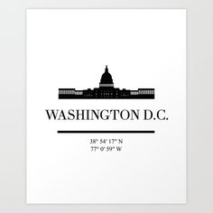 the washington d c building is shown in black and white art print on a wall