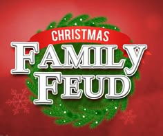 the christmas family fud logo on a red background