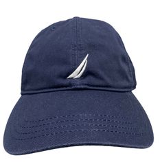 Nautica Navy Blue Baseball Hat  White Sailboat Logo  Nautica embroidered on back Adjustable 100% Cotton Casual Navy Baseball Cap For Beach, Casual Navy Baseball Cap For The Beach, Casual Boating Cap, Baseball Hat, On Back, Baseball Hats, Navy Blue, Baseball, Navy