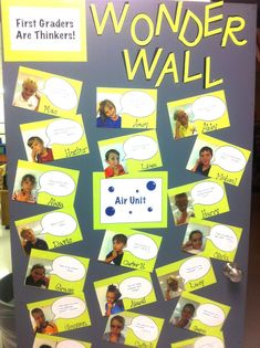 a bulletin board with pictures and words on it