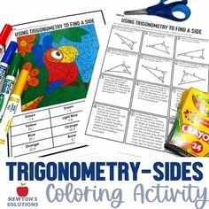 the trigonomey - sides coloring activity is shown with scissors and crayons