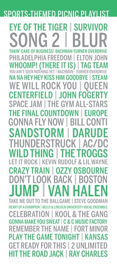 a poster with words written in green and white