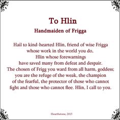 the poem to hin, handmade of frigga that is written in red ink