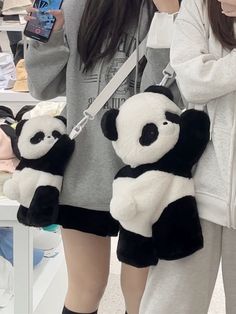 Cute Giant Panda Black and White 42cm Plush Backpack/Crossbody Panda Plushie Aesthetic, Panda Black And White, Panda Plushie, Panda Outfit, Panda Stuff, Male Steampunk, Steampunk Fashion Female, Panda Plush, Panda Gifts