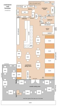 the floor plan for a restaurant with seating areas and tables, including an open air dining area