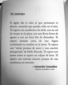 an open book with spanish text on the page and black ink writing underneath it, which reads te espero