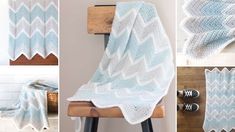 four photos of a blanket on a chair