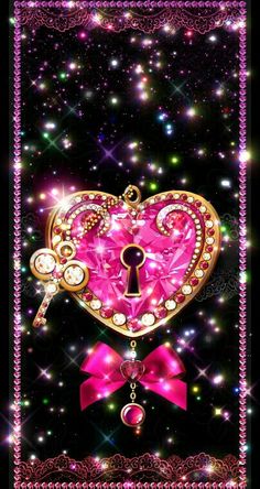 a pink heart with a lock on it's side in the middle of a frame