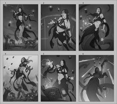 an animation storyboard showing various stages of the character's appearance in different scenes