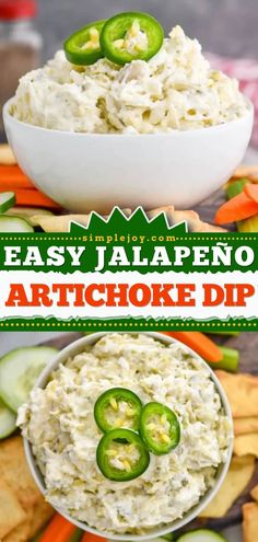 Jalapeño Artichoke Dip, football party food, dips for chips, appetizer recipes Cold Artichoke Dip Recipe, Gameday Food Ideas, Jalapeno Dip Recipes, Cold Dip Recipes, Party Dip Recipes, Football Party Food