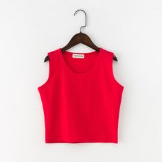 Red Vest Crop Top For Summer, Summer Cropped Solid Color Tank Top, Trendy Solid Color Tank Crop Top, Trendy Cami Top, Trendy Solid Color Camisole Top, Stretch Solid Color Tank Tops, Cropped Solid Color Tops For Summer, Summer Cropped Top In Solid Color, Summer Solid Color Scoop Neck Top