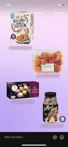 an image of some food items on a purple background