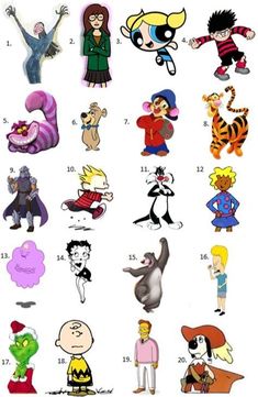 an image of cartoon characters that are in different colors and sizes, with numbers on them