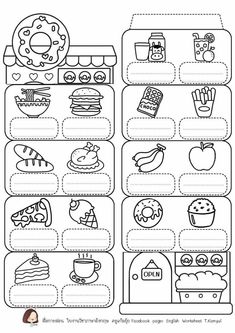 a worksheet with pictures of food and drinks