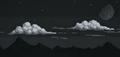 an old - school pixel art video game with mountains and stars in the night sky