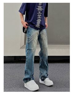 fb-feed Blue Pants For Streetwear, Non-stretch Blue Pants For Streetwear, Blue Wide Leg Pants With Contrast Stitching, Blue Wide-leg Pants With Contrast Stitching, Blue Wide Leg Bottoms With Contrast Stitching, Blue Wide-leg Bottoms With Contrast Stitching, Blue Pants With Contrast Stitching For Spring, Spring Blue Pants With Contrast Stitching, Trendy Blue Bottoms With Contrast Stitching