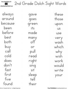 the 2nd grade sight words worksheet is shown in black and white, which includes two