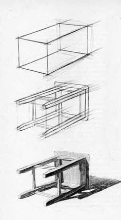 three drawings of different types of tables and benches in various stages of construction, from top to bottom