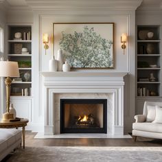 a living room filled with furniture and a fire place