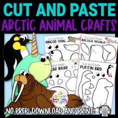 cut and paste arctic animal crafts for kids to make with penguins, walongs, penguin