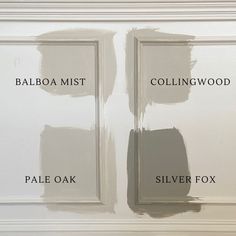 the wall is painted white and has three different shades of paint on it, including silver fox