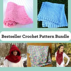 the best seller crochet pattern bundle includes two scarfs and one cowl