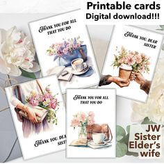 some cards with flowers and coffee on them