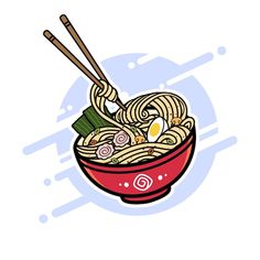 a bowl of noodles with chopsticks and an egg on the top is shown