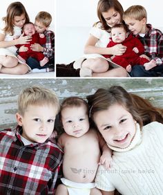 three children cuddle together and smile for the camera while posing for their family photos