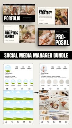 the social media manager bundle is shown in this graphic style, and includes several different images