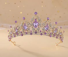 Material: Zinc Alloy, Rhinestone, Purple Crystal. Size: Approx 5.5" in diameter, 2.1" in height. Weight is 185g /0.4 lb. The size is suitable for most people's head. This romantic rhinestone tiara will look beautiful with any hair style. makes you standout in wedding, proms, parties or any other special soiree. Beautiful gold-plated rhinestone crown is encrusted with sparkling rhinestones and perfect for a wedding day princess. The perfect design makes this crown more elegant and suitable for the ladies and girls in any occasions, such as Wedding, Birthday, Engagements, Proms, Parties, Pageants, Valentine's Day, Anniversary or any occasion you want to be more charming. FAST and FREE SHIPPING Purple Quince, Quinceanera Crown, Crown Aesthetic, Purple Crown, 15 Birthday, Crystal Bridal Tiaras, Bridal Headwear, Beautiful Tiaras, Mens Fashion Jewelry